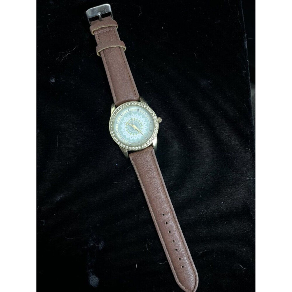 Jessica Carlyle Mandala Rhinestone Watch Brown Leather New Battery